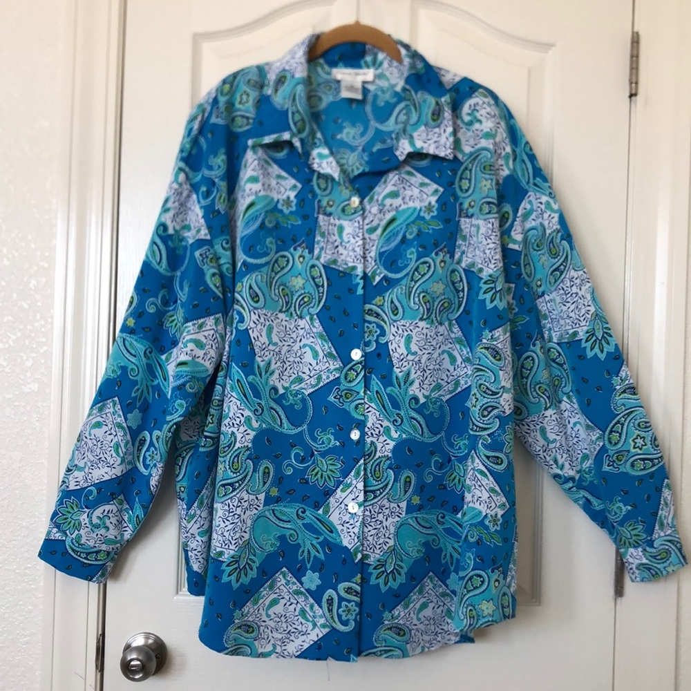 Graver Studio Woman’s 3X Multicolored Teal Blouse